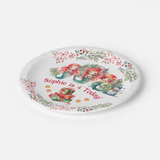 Kerst Zeemeermin Verjaardagspapier Bord (Gekanteld)