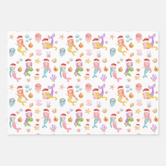 Kerst Zeemeerminpatroon Inpakpapier Vel (Voorkant 2)