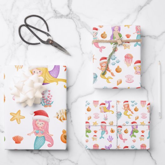 Kerst Zeemeerminpatroon Inpakpapier Vel (Voorkant)