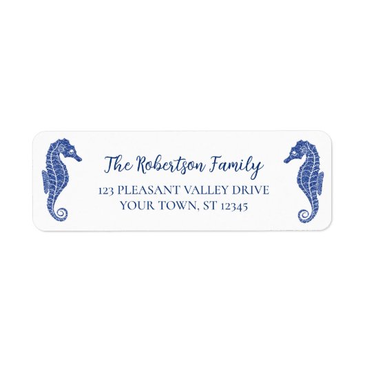 Kerst Zeepaardjes Marine Glitter Retouradres Etiket (Voorkant)