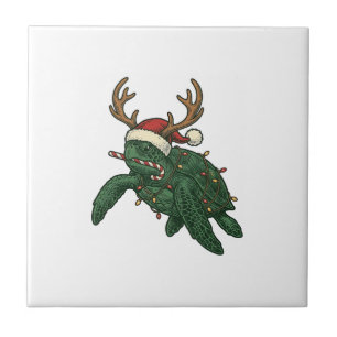 Kerst Zeeschildpad Rendier Vintage Gravure De Tegeltje