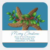 Kerst Zeester Blauwe Vierkante Retouradres Sticker (Voorkant)