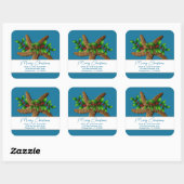 Kerst Zeester Blauwe Vierkante Retouradres Sticker (Vel)