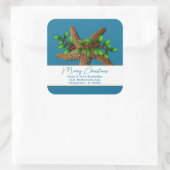 Kerst Zeester Blauwe Vierkante Retouradres Sticker (Tas)