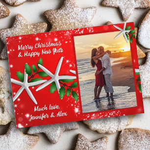 Kerst zeester en hulst foto feestdagenkaart