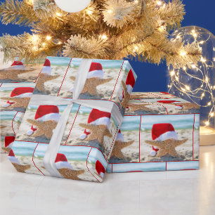 Kerst zeester in zand cadeaupapier