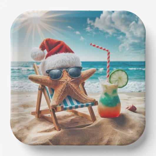 Kerst Zeesterren met een cocktail Papieren Bordje (Voorkant)