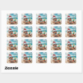 Kerst Zeesterren met een cocktail Vierkante Sticker (Vel)