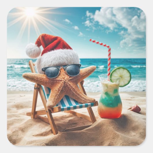 Kerst Zeesterren met een cocktail Vierkante Sticker (Voorkant)