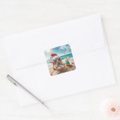 Kerst Zeesterren met een cocktail Vierkante Sticker (Envelop)