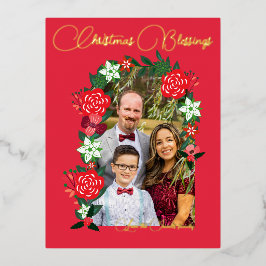 Kerst Zegeningen Bloemen Folie Feestdagen Briefkaart