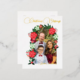 Kerst Zegeningen Bloemen Folie Feestdagen Briefkaart