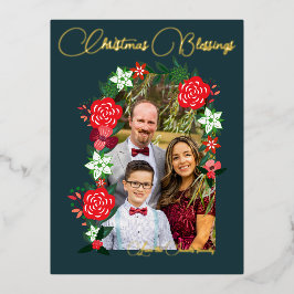 Kerst Zegeningen Bloemen Folie Feestdagen Briefkaart