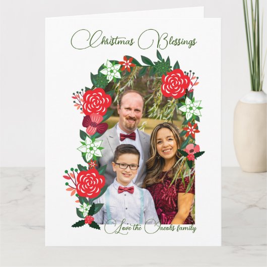 Kerst Zegeningen Bloemen Kaart (Voorkant)