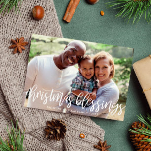 Kerst Zegeningen Borstel Script Family Photo Feestdagenkaart