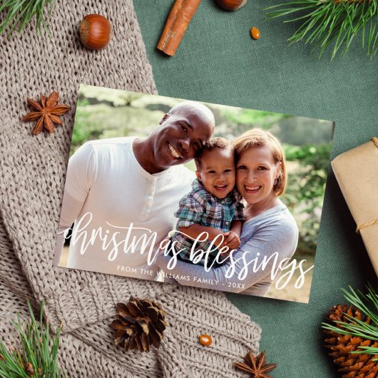 Kerst Zegeningen Borstel Script Family Photo Feestdagenkaart