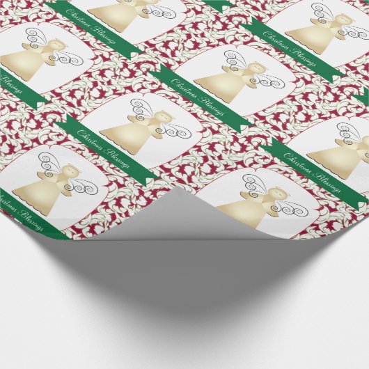 Kerst Zegeningen Engel op Rood met Witte Swirls Cadeaupapier (Hoek)