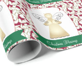 Kerst Zegeningen Engel op Rood met Witte Swirls Cadeaupapier (Rol Hoek)