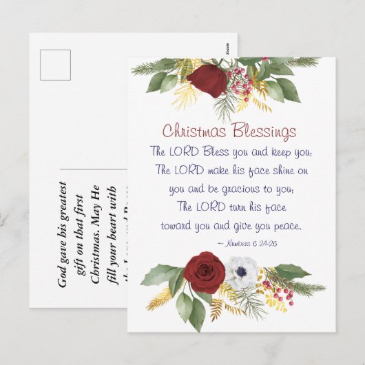Kerst zegeningen Heer zegene u Bijbel vers Feestdagenkaart (Voorkant / Achterkant)