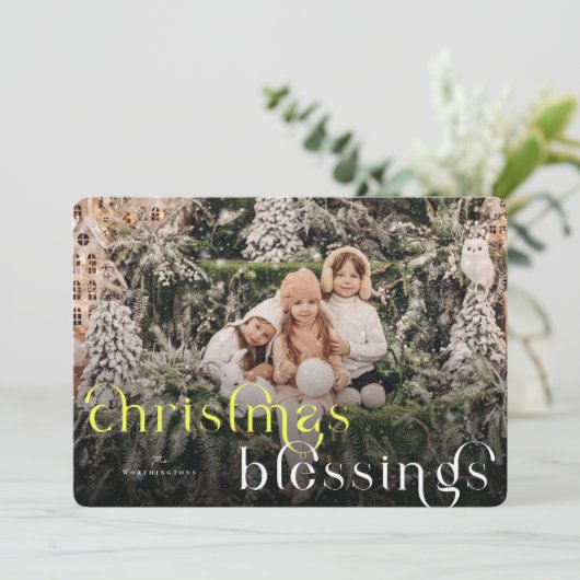 Kerst Zegeningen Religieuze Kerstmis Foto Feestdagenkaart (Staand voorkant)