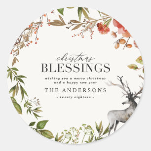 Kerst Zegeningen waterverf gebladerte Vakantie Ronde Sticker