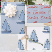 Kerst zeilboot inpakpapier vel