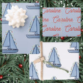 Kerst zeilboot inpakpapier vel