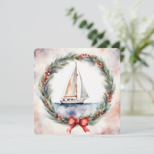 Kerst zeilboot kaart (Staand voorkant)