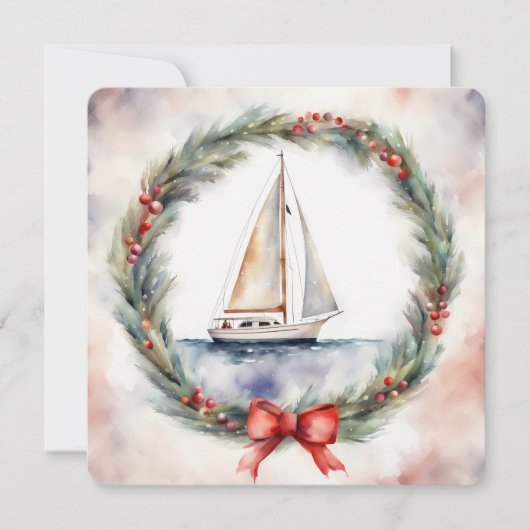 Kerst zeilboot kaart (Voorkant)