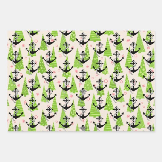 Kerst Zeiler Anker Nautisch Patroon Vakantie Inpakpapier Vel (Voorkant)