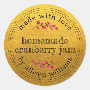 Kerst Zelfgemaakte Cranberry Jam Canning Gold Ronde Sticker