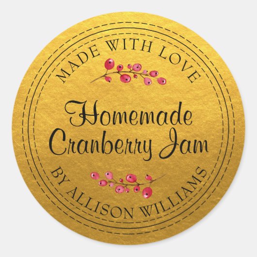 Kerst Zelfgemaakte Cranberry Jam Gold Ronde Sticker (Voorkant)