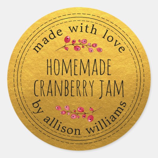 Kerst Zelfgemaakte Cranberry Jam Gold Ronde Sticker (Voorkant)