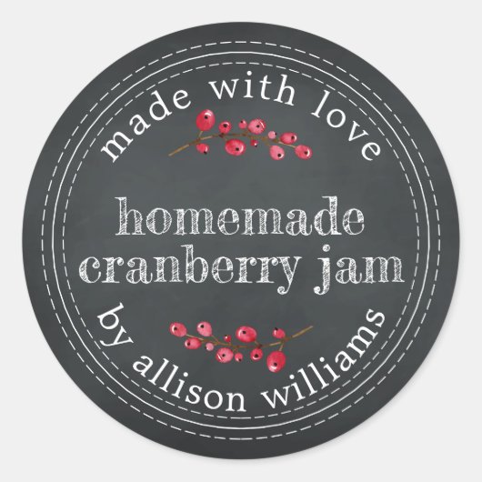 Kerst Zelfgemaakte Cranberry Jam krijtbord Ronde Sticker (Voorkant)