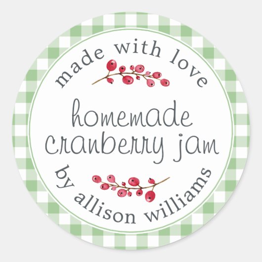 Kerst Zelfgemaakte Cranberryjam Kan Groene Vinkje Ronde Sticker (Voorkant)