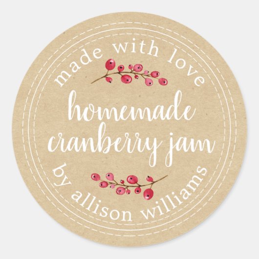 Kerst Zelfgemaakte Cranberryjam Kan Kraftpapier Ronde Sticker