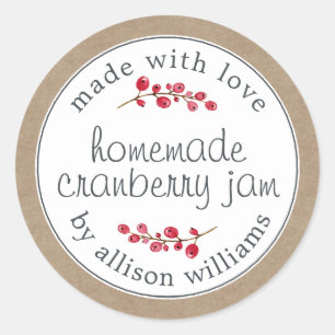 Kerst Zelfgemaakte Cranberryjam Kan Kraftpapier Ronde Sticker