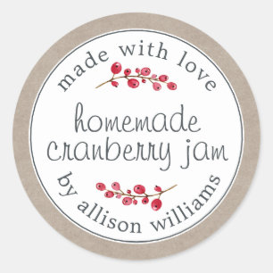 Kerst Zelfgemaakte Cranberryjam Kan Kraftpapier Ronde Sticker