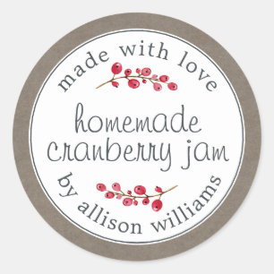 Kerst Zelfgemaakte Cranberryjam Kan Kraftpapier Ronde Sticker