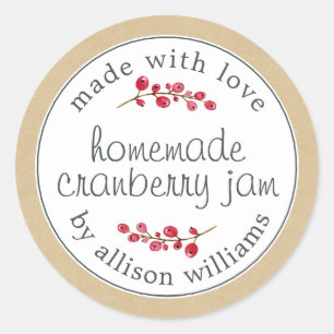 Kerst Zelfgemaakte Cranberryjam Kan Kraftpapier Ronde Sticker