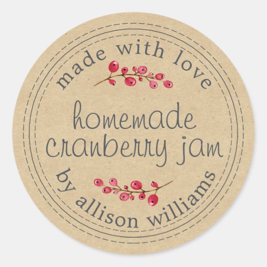 Kerst Zelfgemaakte Cranberryjam Kraft Papier Ronde Sticker (Voorkant)