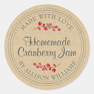 Kerst Zelfgemaakte Cranberryjam Kraftpapier Ronde Sticker
