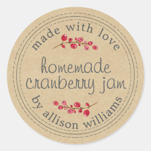 Kerst Zelfgemaakte Cranberryjam Kraftpapier Ronde Sticker