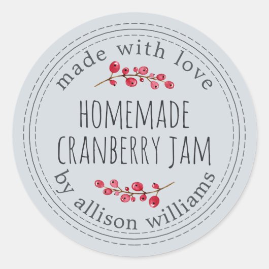 Kerst Zelfgemaakte Cranberryjam Lichtblauw Ronde Sticker (Voorkant)