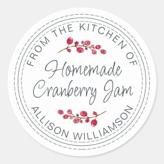 Kerst Zelfgemaakte Cranberryjam Ronde Sticker (Voorkant)