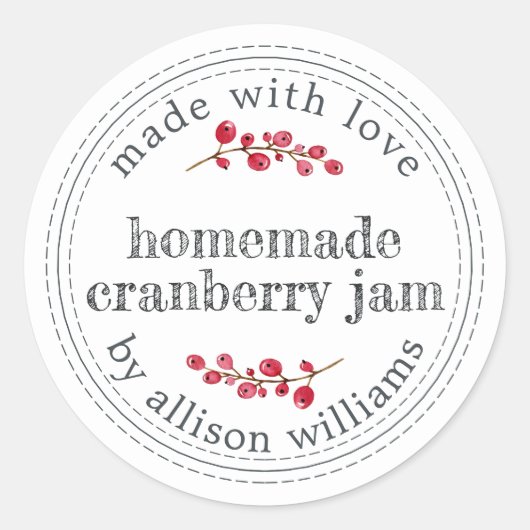 Kerst Zelfgemaakte Cranberryjam Ronde Sticker (Voorkant)