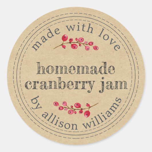 Kerst Zelfgemaakte Cranberryjam Ronde Sticker (Voorkant)