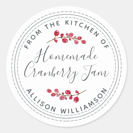 Kerst Zelfgemaakte Veenbessenjam Inmaken Witte Ronde Sticker (Voorkant)