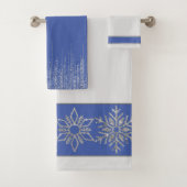 Kerst Zilver Bling Sneeuwvlokken met Wit Blauw Bad Handdoek (Insitu)