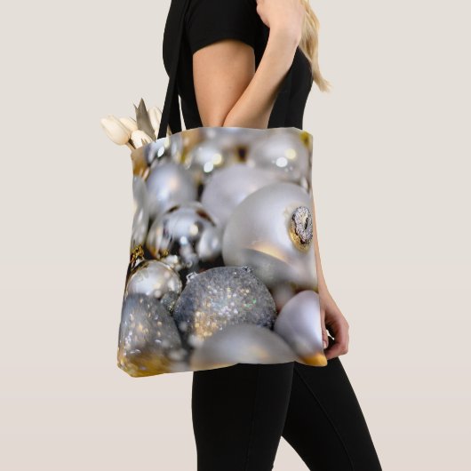 Kerst Zilver Decor Babubles Tote Bag (Dichtbij)